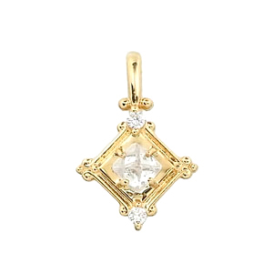 photo:18K Yellow Gold rough diamond classical square pendanthead