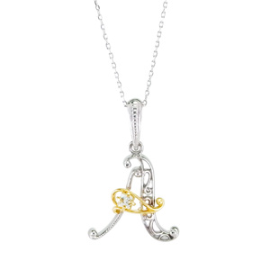 photo:18k 2tone roughdiamond initial pendant [A] White Gold