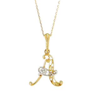 photo:18k 2tone roughdiamond initial pendant [A] Yellow Gold
