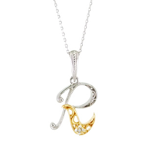 photo:18k 2tone roughdiamond initial pendant [R]