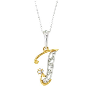 photo:18k 2tone roughdiamond initial pendant [J]